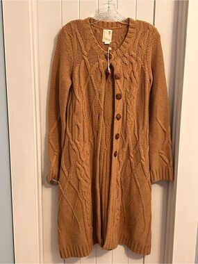 NWOT Anthropologie Far Away From Close Cable Knit Sweater Coat Tan Wool Small